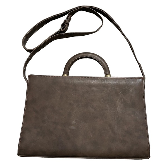 Vintage academia briefcase purse turn lock brown leather crossbody - Picture 2 of 4